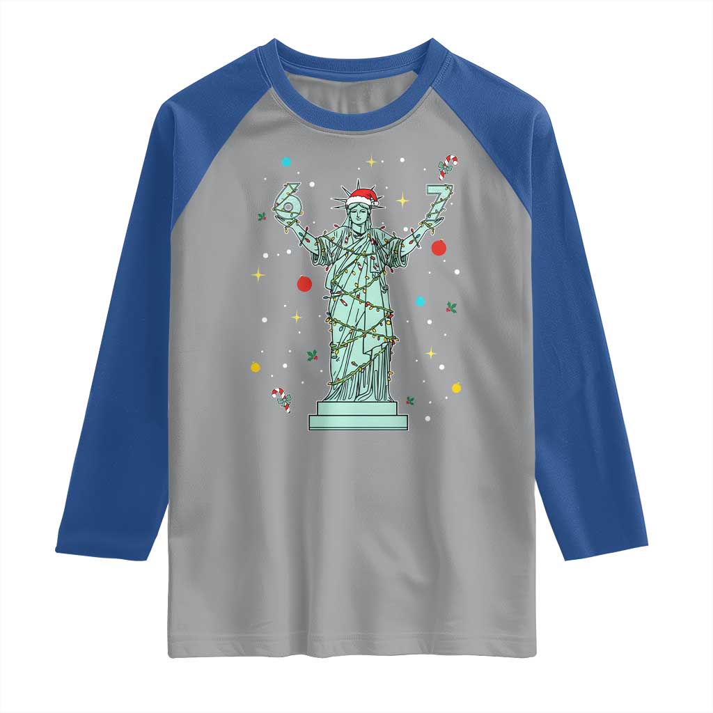 Doot Doot 67 Statue Of Liberty Raglan Shirt Funny Gen Alpha 67 Trend Christmas Gift - Wonder Print Shop