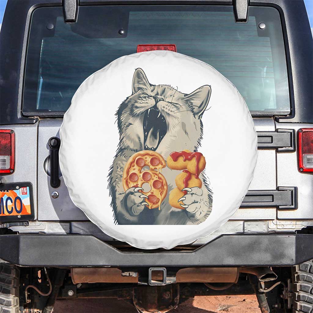 Six Seven Meme Cat 67 Pizza Nugget Spare Tire Cover Funny Gen Alpha 67 Trend Gift - Wonder Print Shop