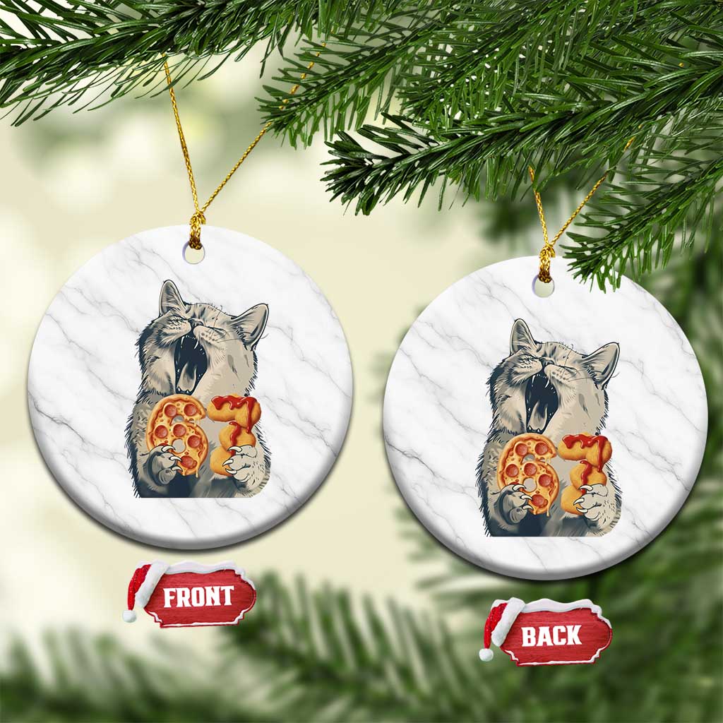 Six Seven Meme Cat 67 Pizza Nugget Ceramic Ornament Funny Gen Alpha 67 Trend Gift - Wonder Print Shop