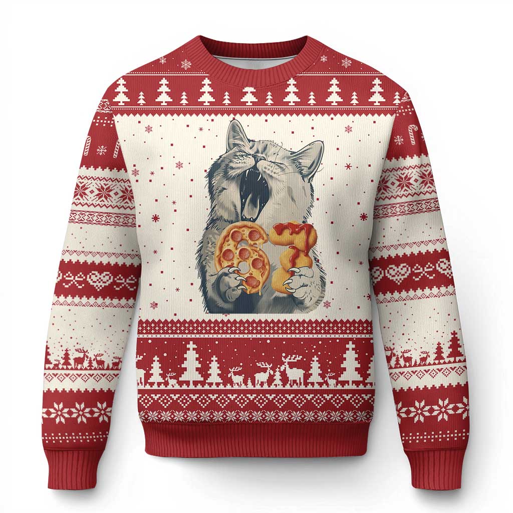 Six Seven Meme Cat 67 Pizza Nugget Ugly Christmas Sweater Funny Gen Alpha 67 Trend Gift - Wonder Print Shop