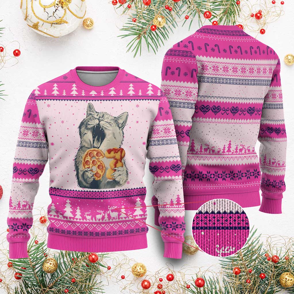Six Seven Meme Cat 67 Pizza Nugget Ugly Christmas Sweater Funny Gen Alpha 67 Trend Gift - Wonder Print Shop