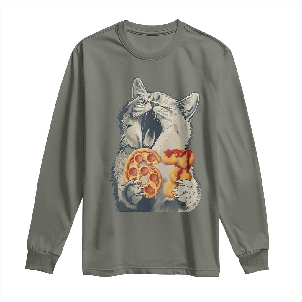 Six Seven Meme Cat 67 Pizza Nugget Long Sleeve Shirt Funny Gen Alpha 67 Trend Gift - Wonder Print Shop