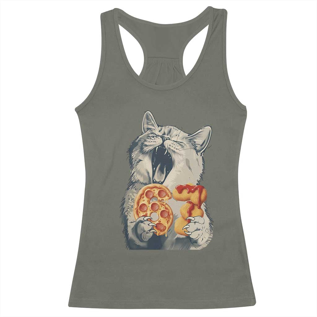 Six Seven Meme Cat 67 Pizza Nugget Racerback Tank Top Funny Gen Alpha 67 Trend Gift - Wonder Print Shop