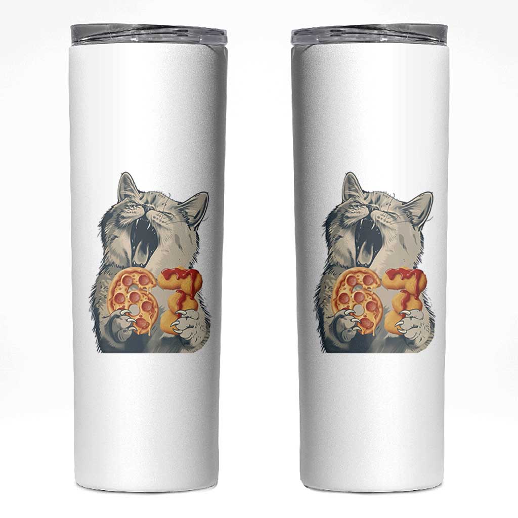 Six Seven Meme Cat 67 Pizza Nugget Skinny Tumbler Funny Gen Alpha 67 Trend Gift - Wonder Print Shop