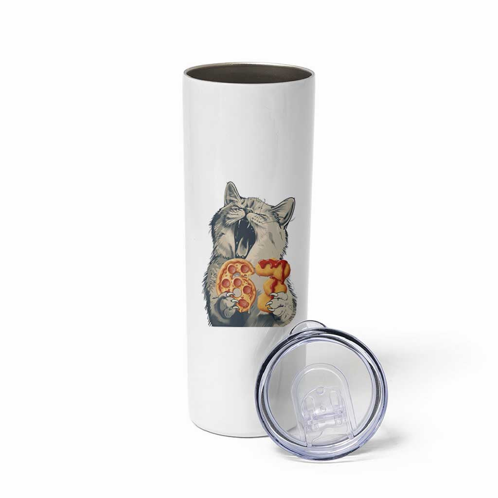 Six Seven Meme Cat 67 Pizza Nugget Skinny Tumbler Funny Gen Alpha 67 Trend Gift - Wonder Print Shop