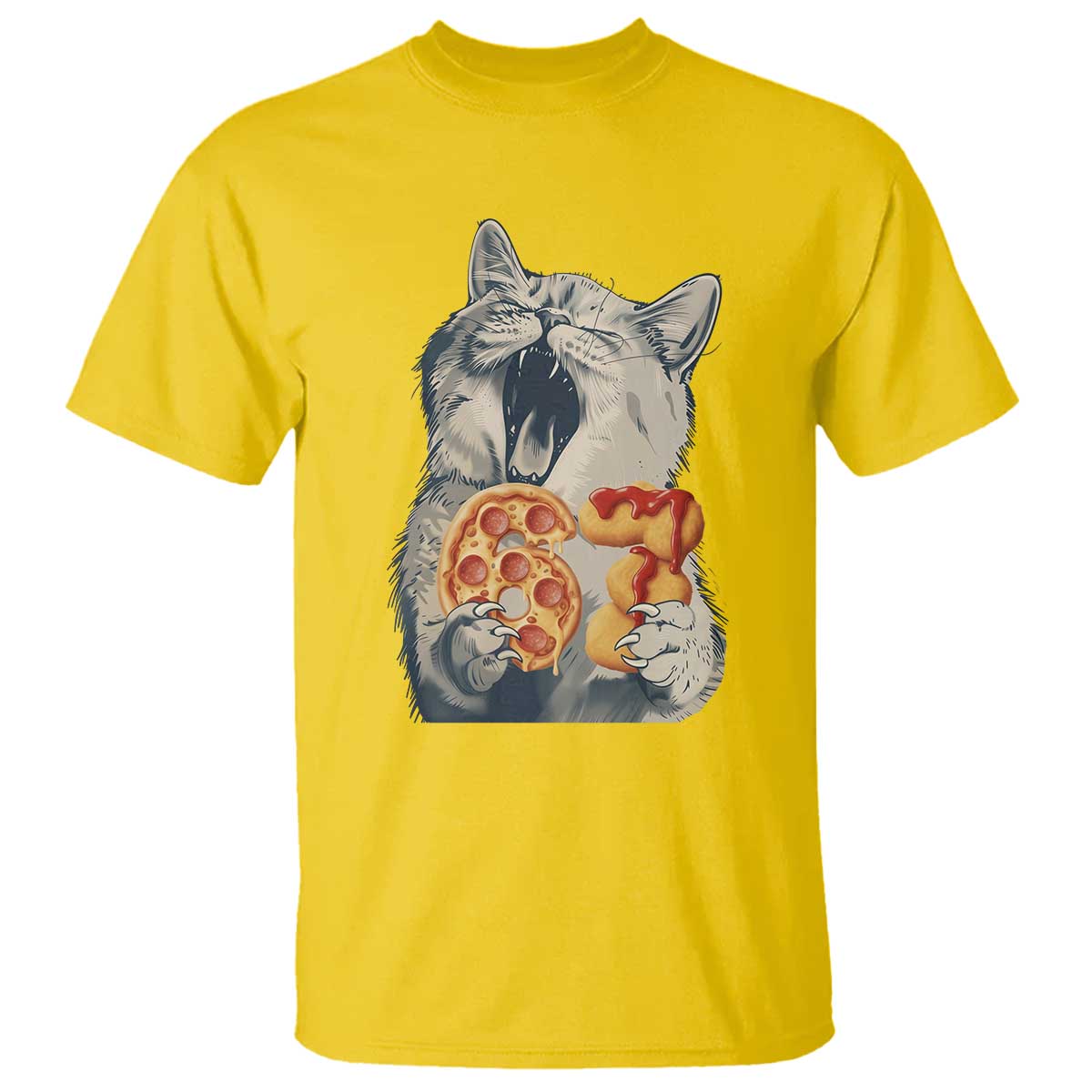 Six Seven Meme Cat 67 Pizza Nugget T Shirt Funny Gen Alpha 67 Trend Gift - Wonder Print Shop