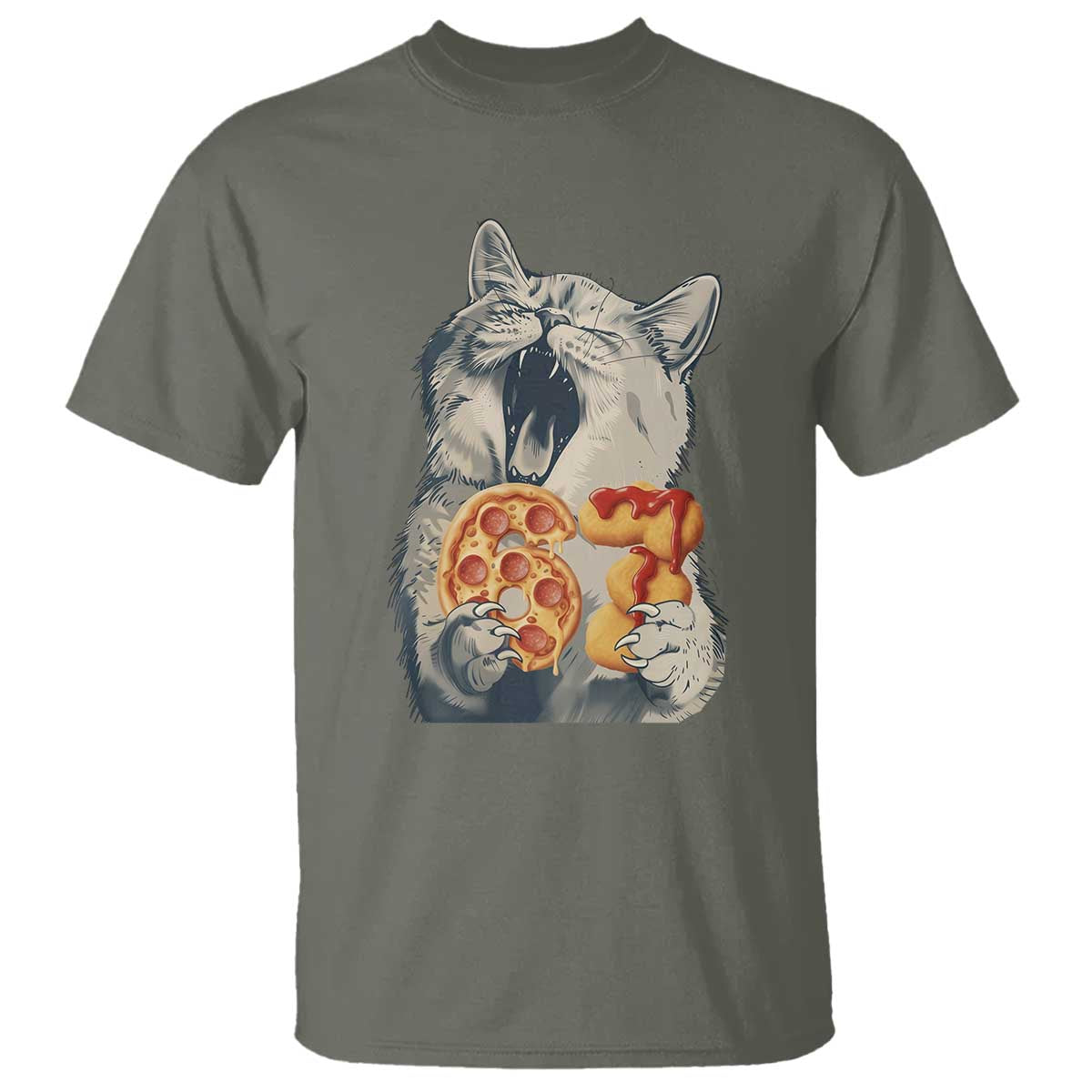 Six Seven Meme Cat 67 Pizza Nugget T Shirt Funny Gen Alpha 67 Trend Gift - Wonder Print Shop