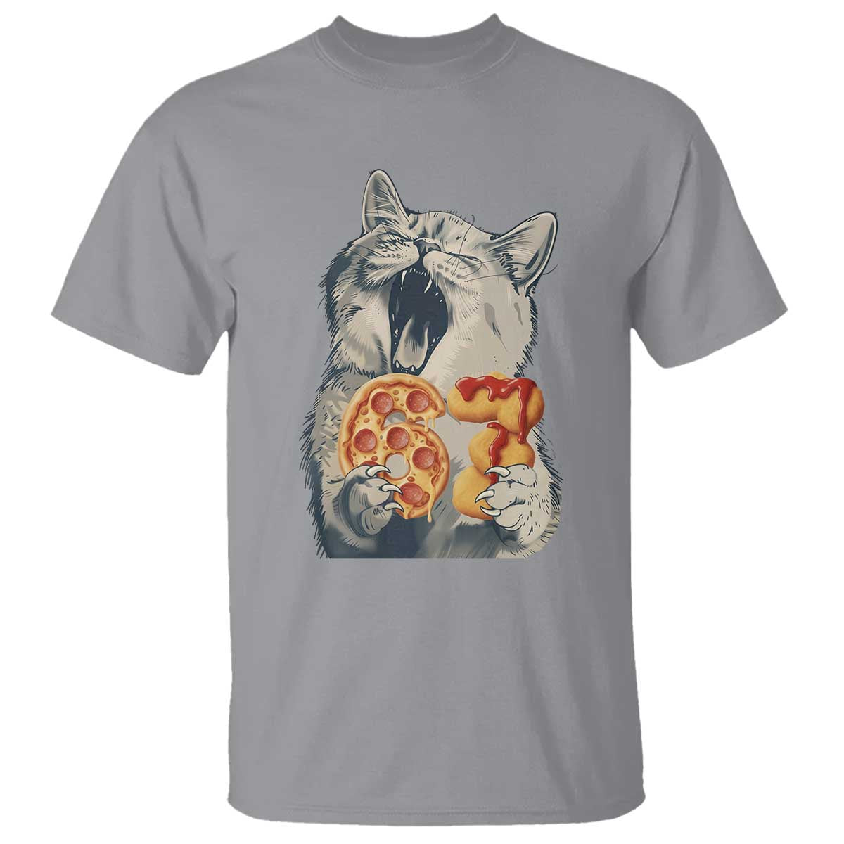 Six Seven Meme Cat 67 Pizza Nugget T Shirt Funny Gen Alpha 67 Trend Gift - Wonder Print Shop