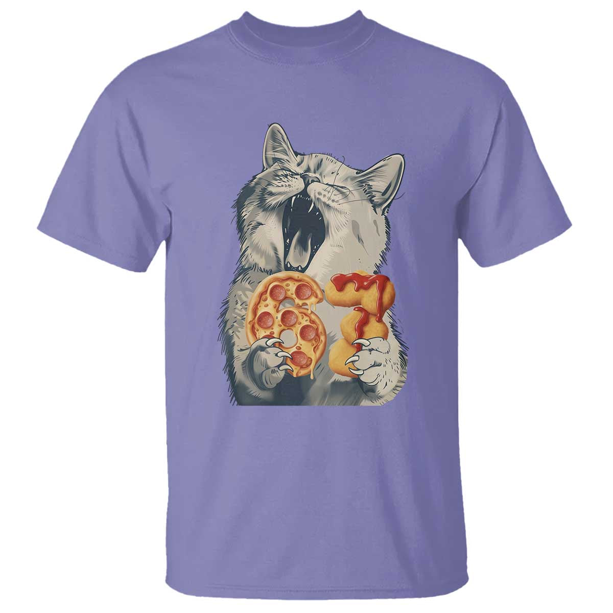 Six Seven Meme Cat 67 Pizza Nugget T Shirt Funny Gen Alpha 67 Trend Gift - Wonder Print Shop