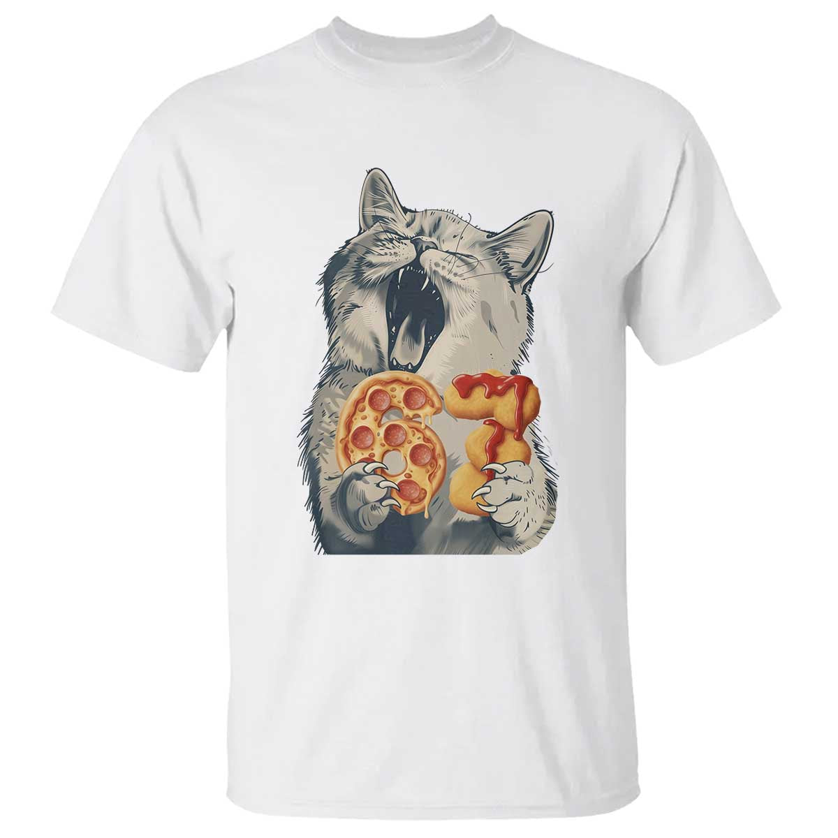Six Seven Meme Cat 67 Pizza Nugget T Shirt Funny Gen Alpha 67 Trend Gift - Wonder Print Shop