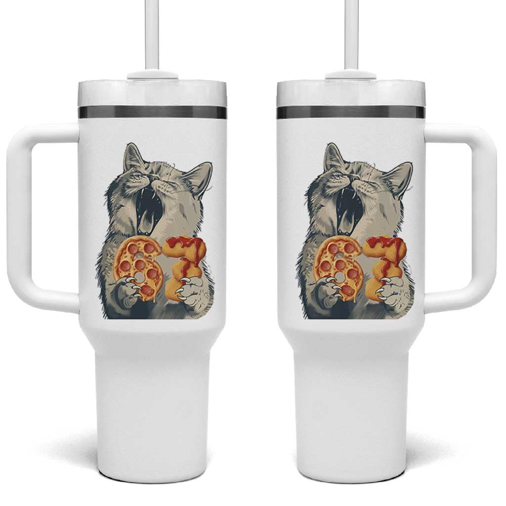 Six Seven Meme Cat 67 Pizza Nugget Tumbler With Handle Funny Gen Alpha 67 Trend Gift - Wonder Print Shop