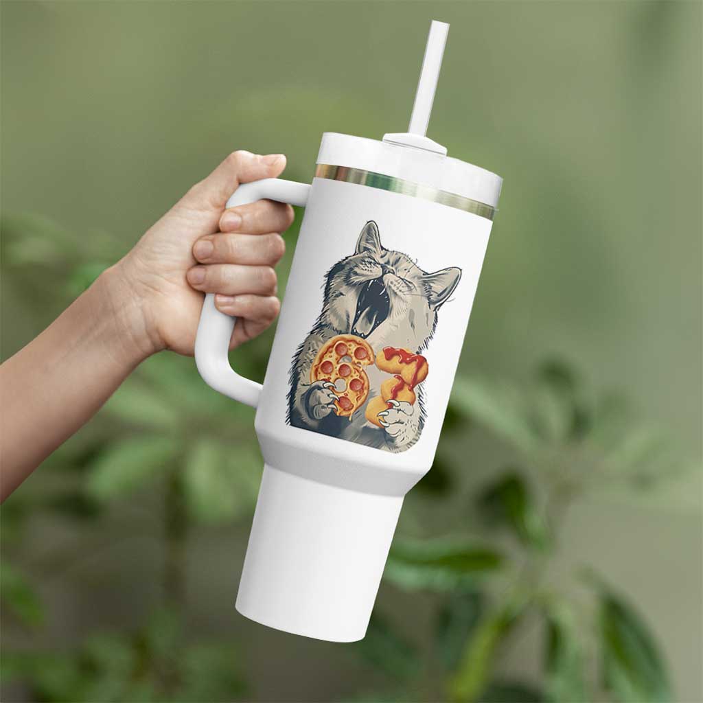 Six Seven Meme Cat 67 Pizza Nugget Tumbler With Handle Funny Gen Alpha 67 Trend Gift - Wonder Print Shop