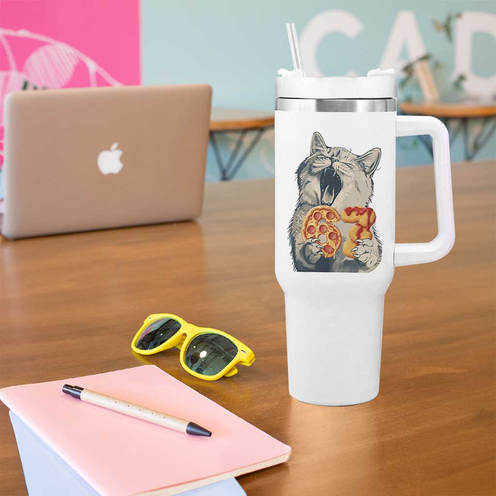 Six Seven Meme Cat 67 Pizza Nugget Tumbler With Handle Funny Gen Alpha 67 Trend Gift - Wonder Print Shop
