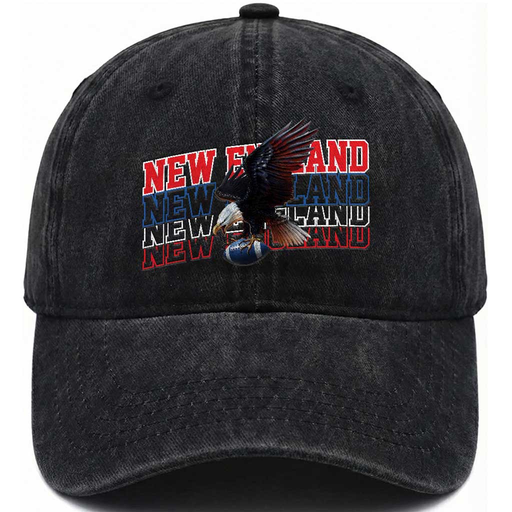 Vintage NE Football Fan Washed Cotton Baseball Cap Game Day Lover Gift
