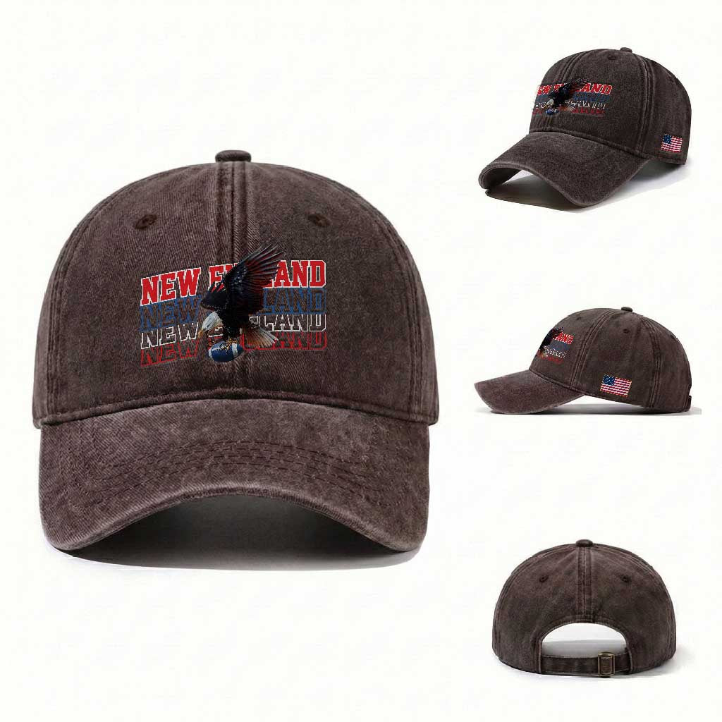 Vintage NE Football Fan Washed Cotton Baseball Cap Game Day Lover Gift
