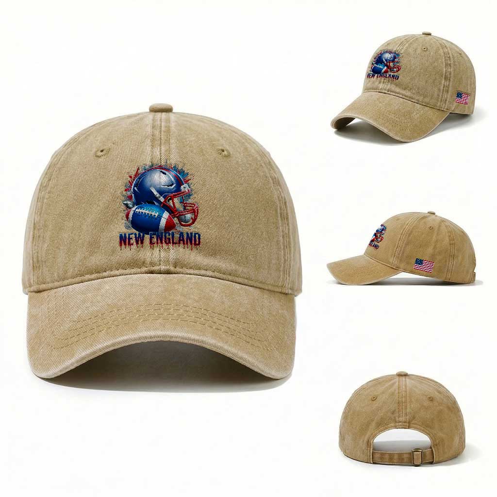 NE Football Spirit Washed Cotton Baseball Cap Game Day Sports Fan Gift