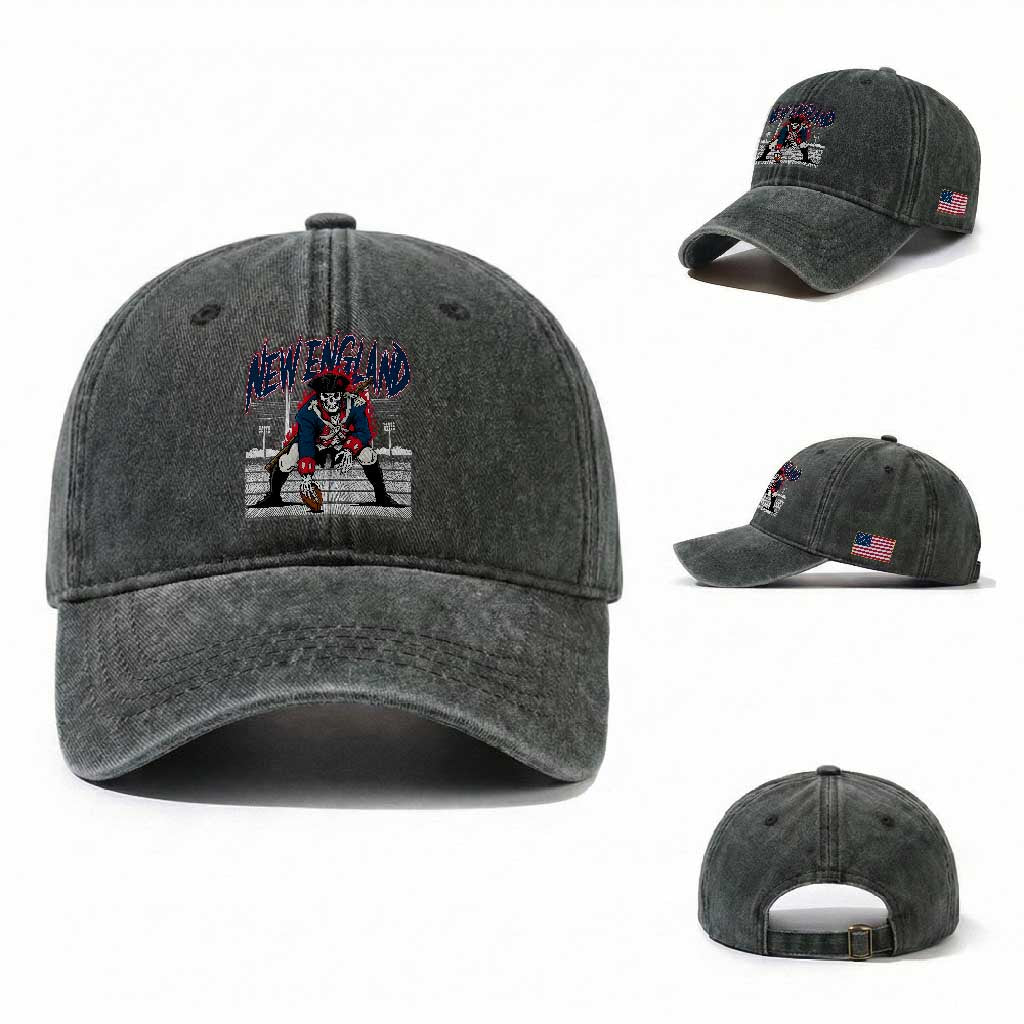 Gothic Skeleton Washed Cotton Baseball Cap NE Football Lover Gift