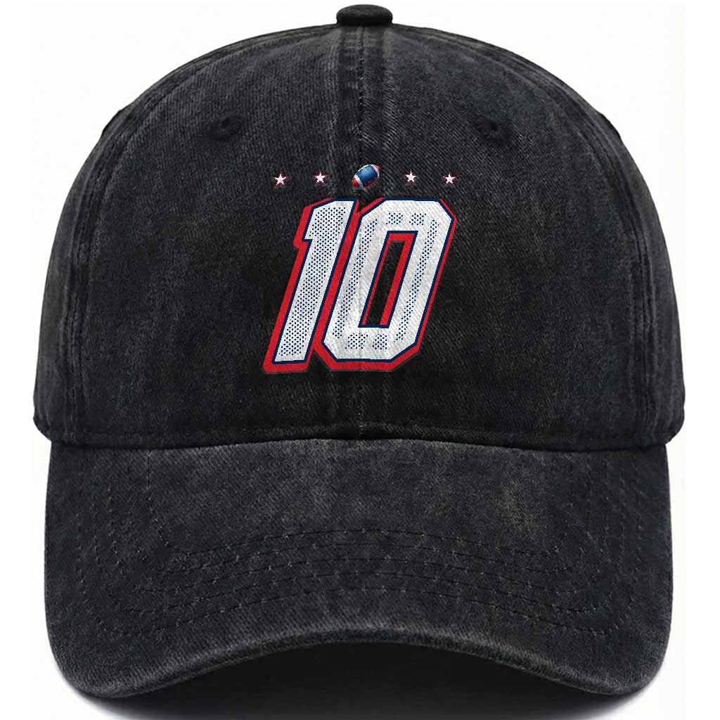 Football Quarterback Number 10 Washed Cotton Baseball Cap Sport Lover Gift For NEF