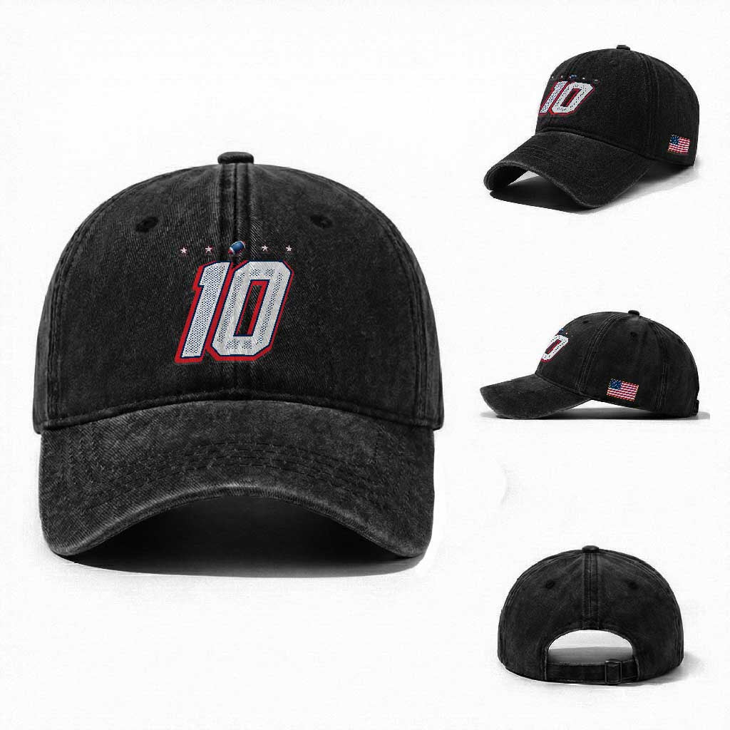 Football Quarterback Number 10 Washed Cotton Baseball Cap Sport Lover Gift For NEF