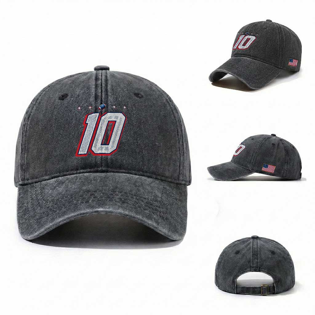 Football Quarterback Number 10 Washed Cotton Baseball Cap Sport Lover Gift For NEF