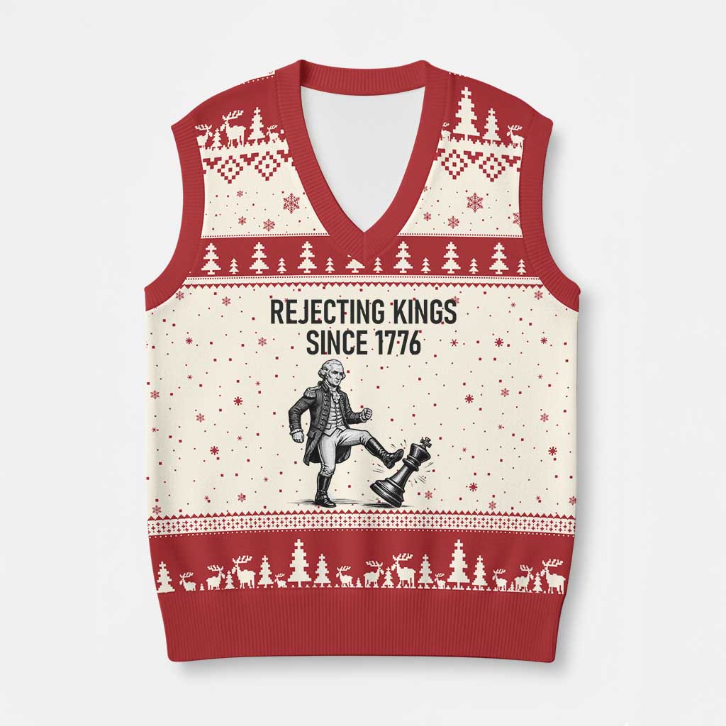 Rejecting Kings Since 1776 V-Neck Knit Sweater Vest Funny George Washington