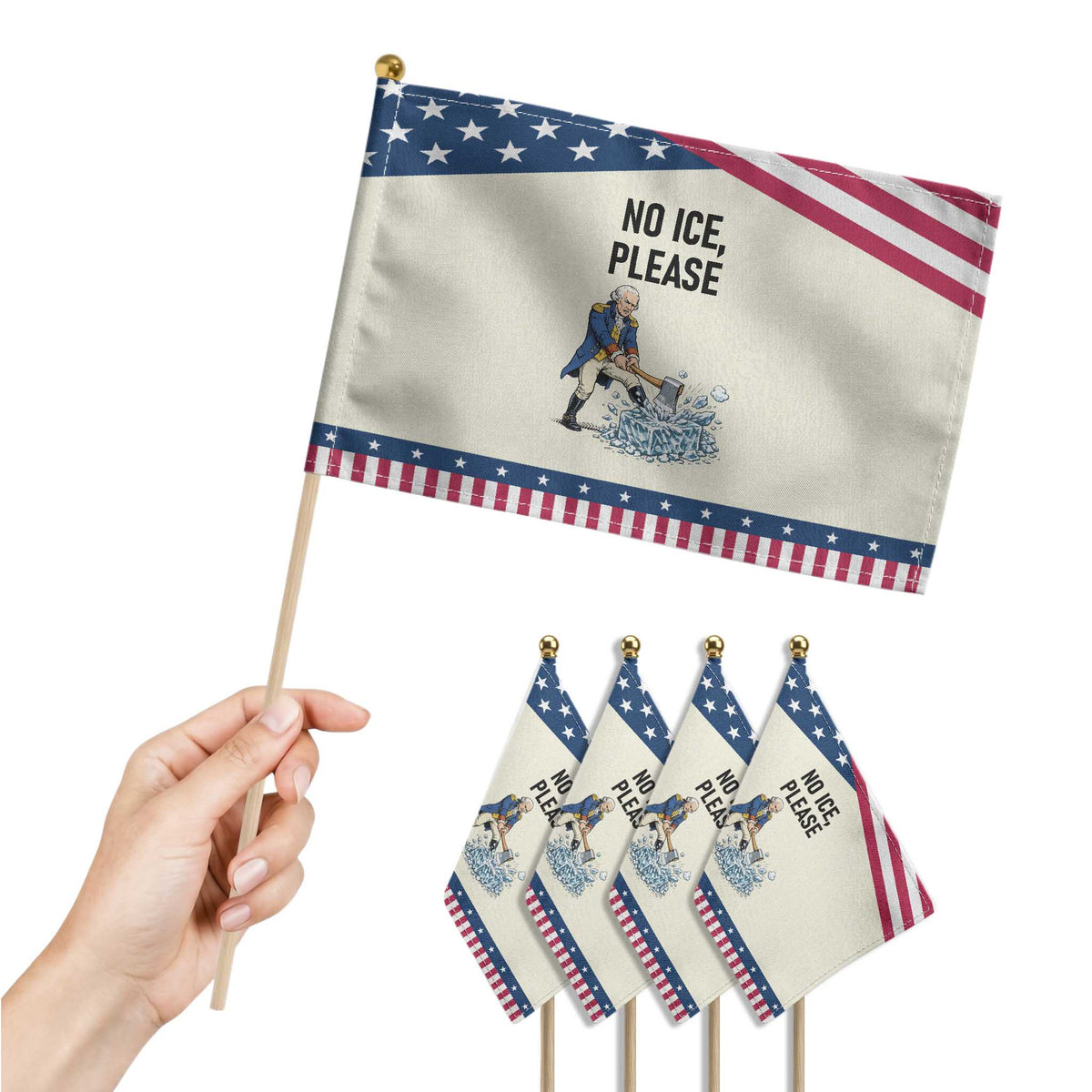 Funny George Washington Political Anti Ice Gift Patriotic Handheld Flag