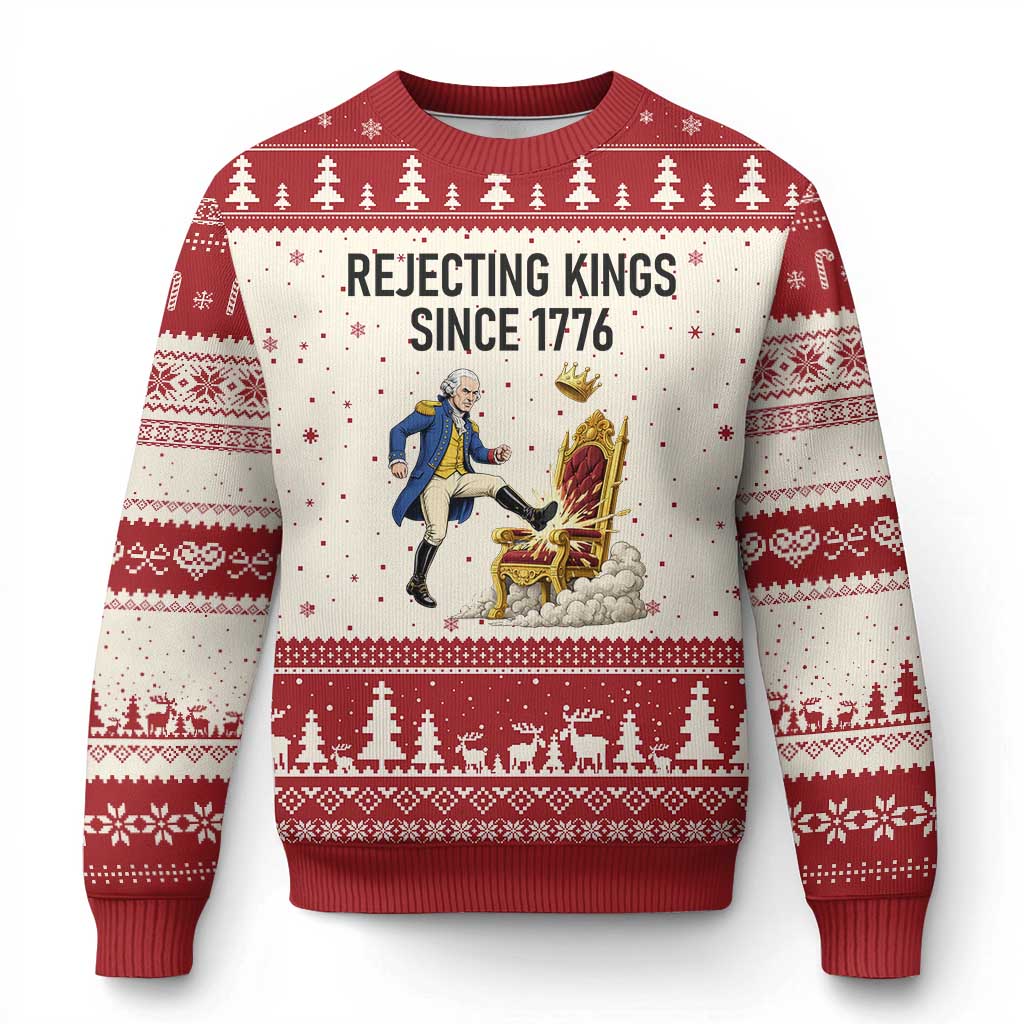 Funny George Washington Protest Ugly Christmas Sweater Rejecting Kings Since 1776