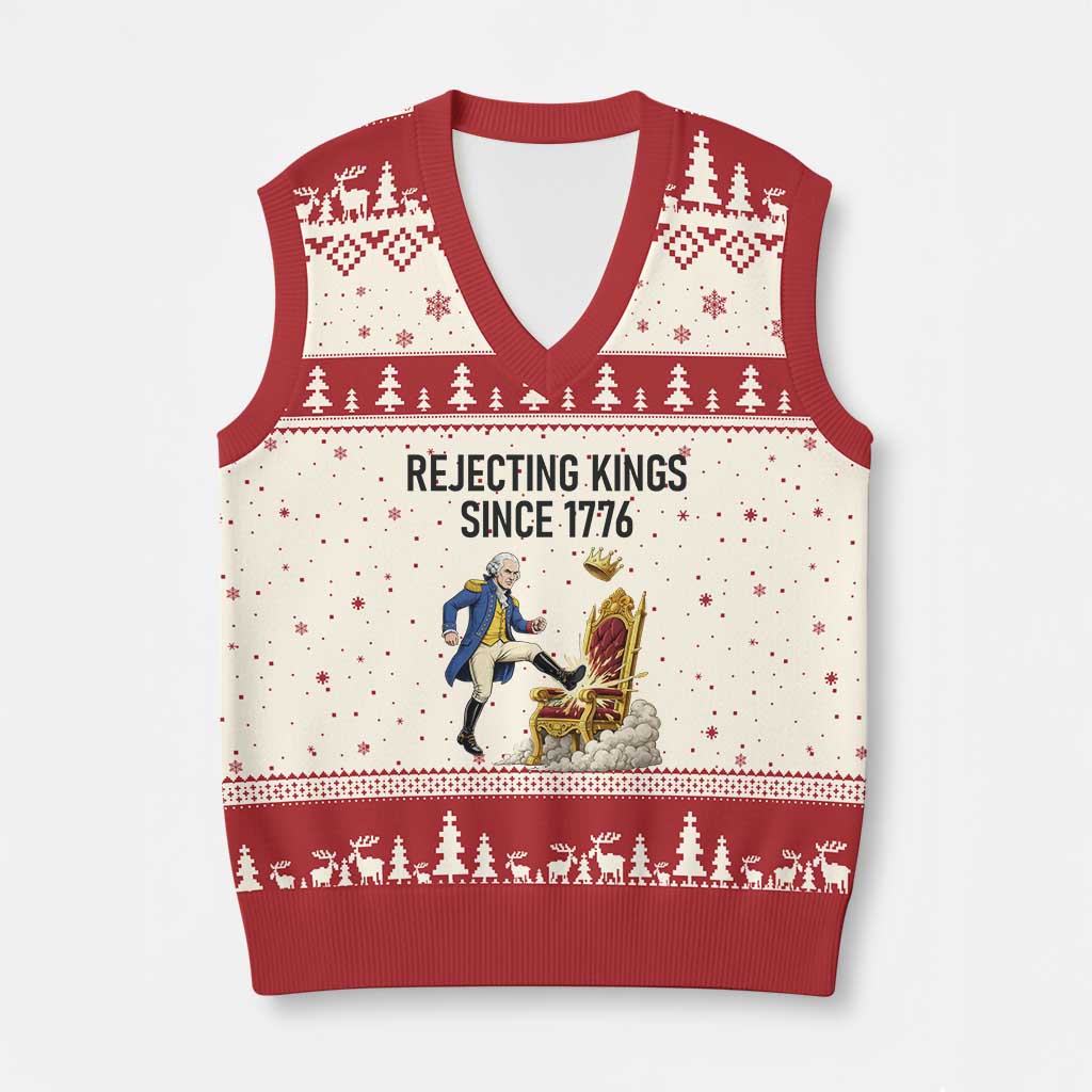 Funny George Washington Protest V-Neck Knit Sweater Vest Rejecting Kings Since 1776