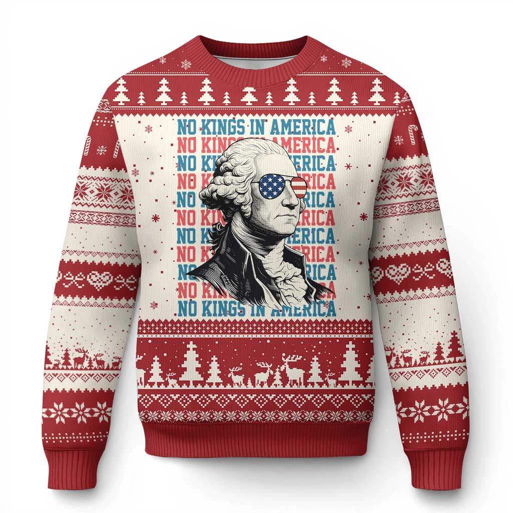 Funny George Washington Protest Ugly Christmas Sweater No Kings In America