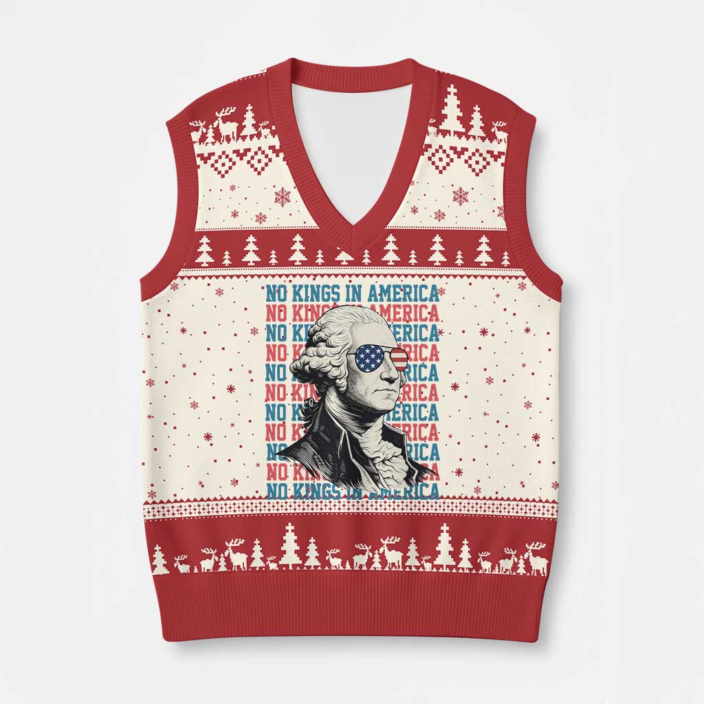 Funny George Washington Protest V-Neck Knit Sweater Vest No Kings In America