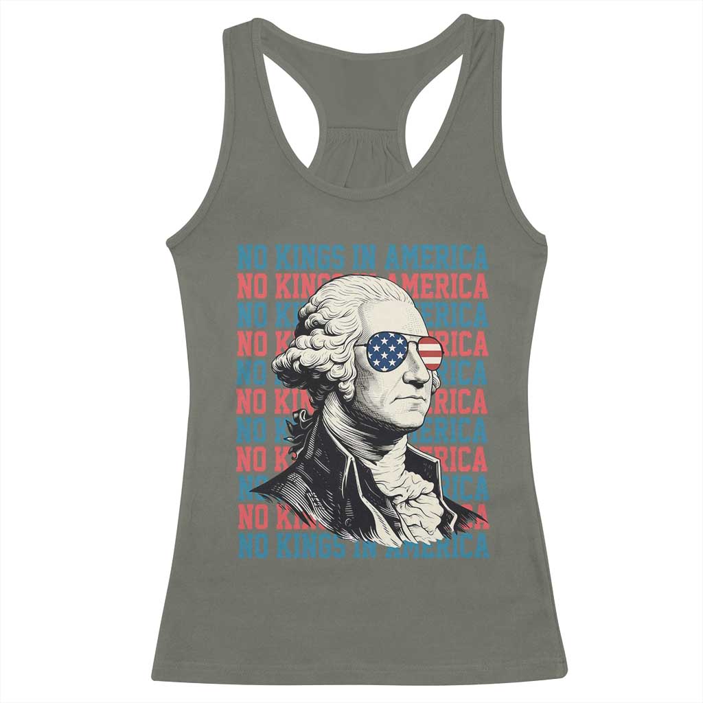 Funny George Washington Protest Racerback Tank Top No Kings In America