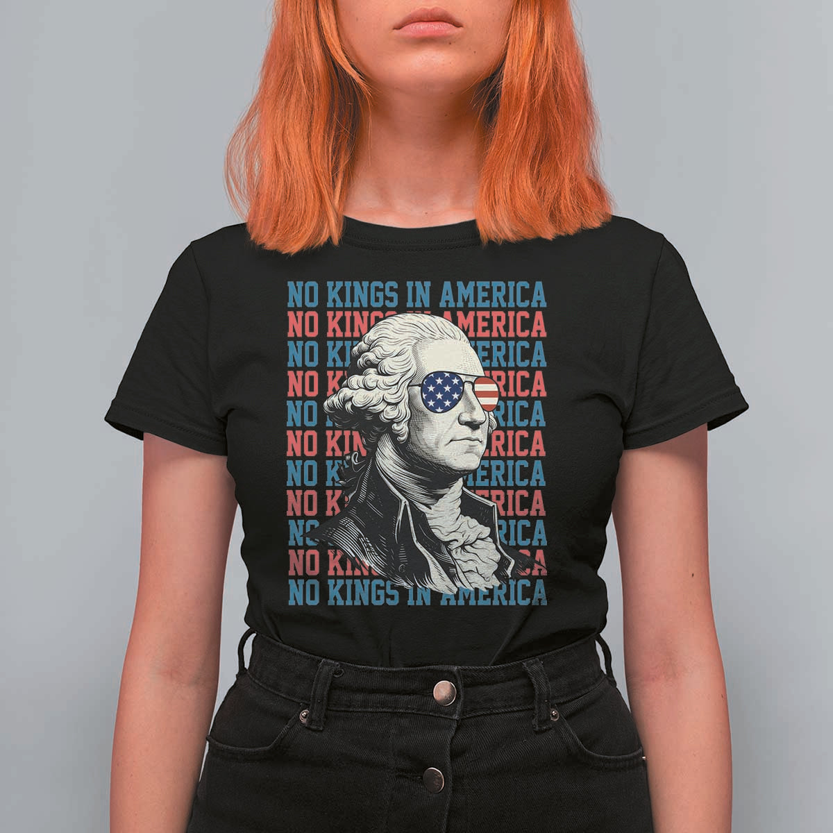Funny George Washington Protest T Shirt For Women No Kings In America
