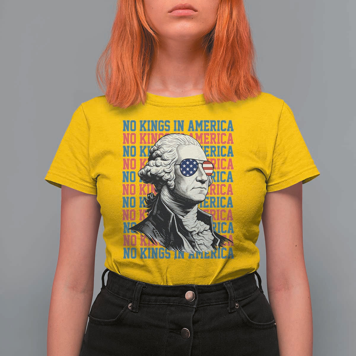 Funny George Washington Protest T Shirt For Women No Kings In America