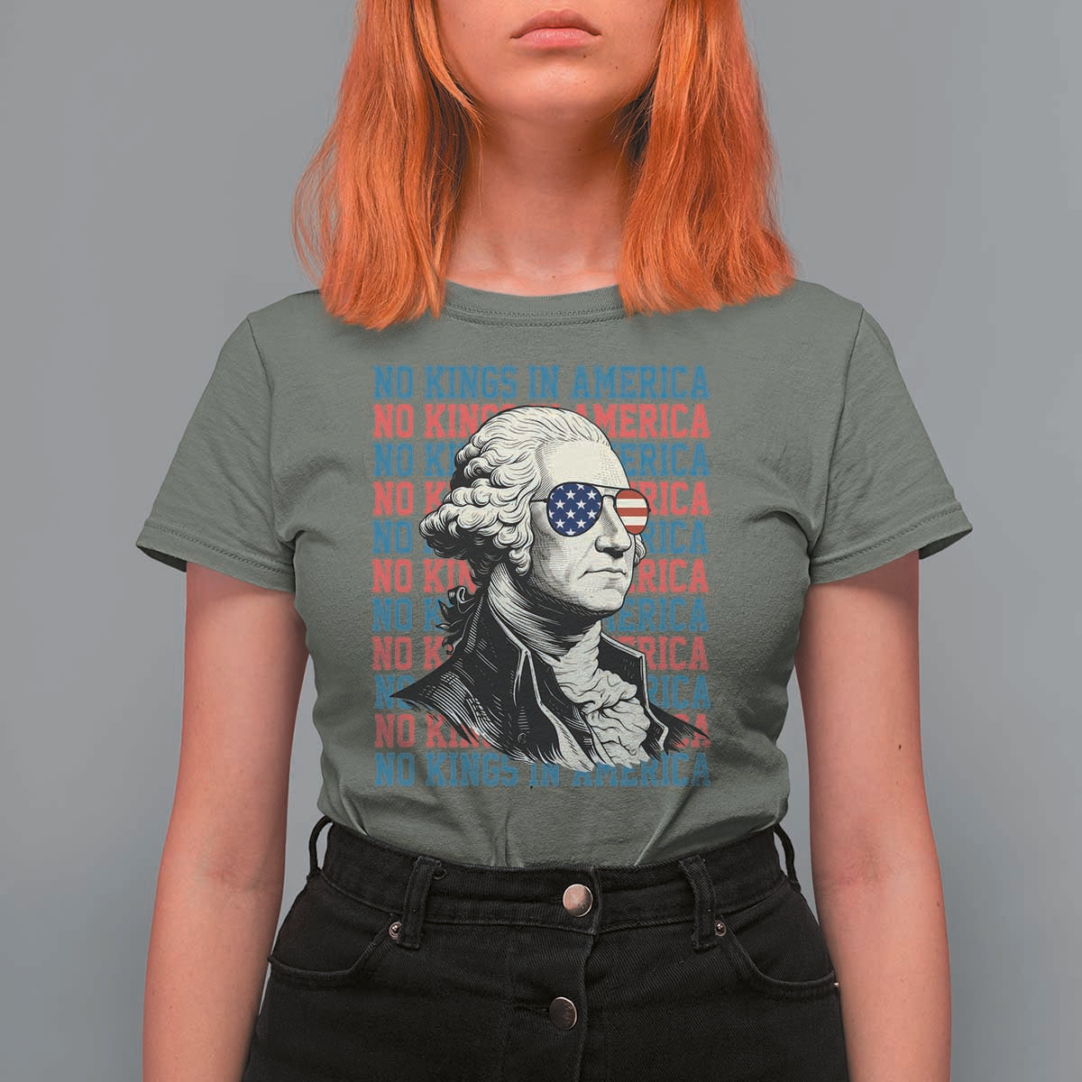 Funny George Washington Protest T Shirt For Women No Kings In America