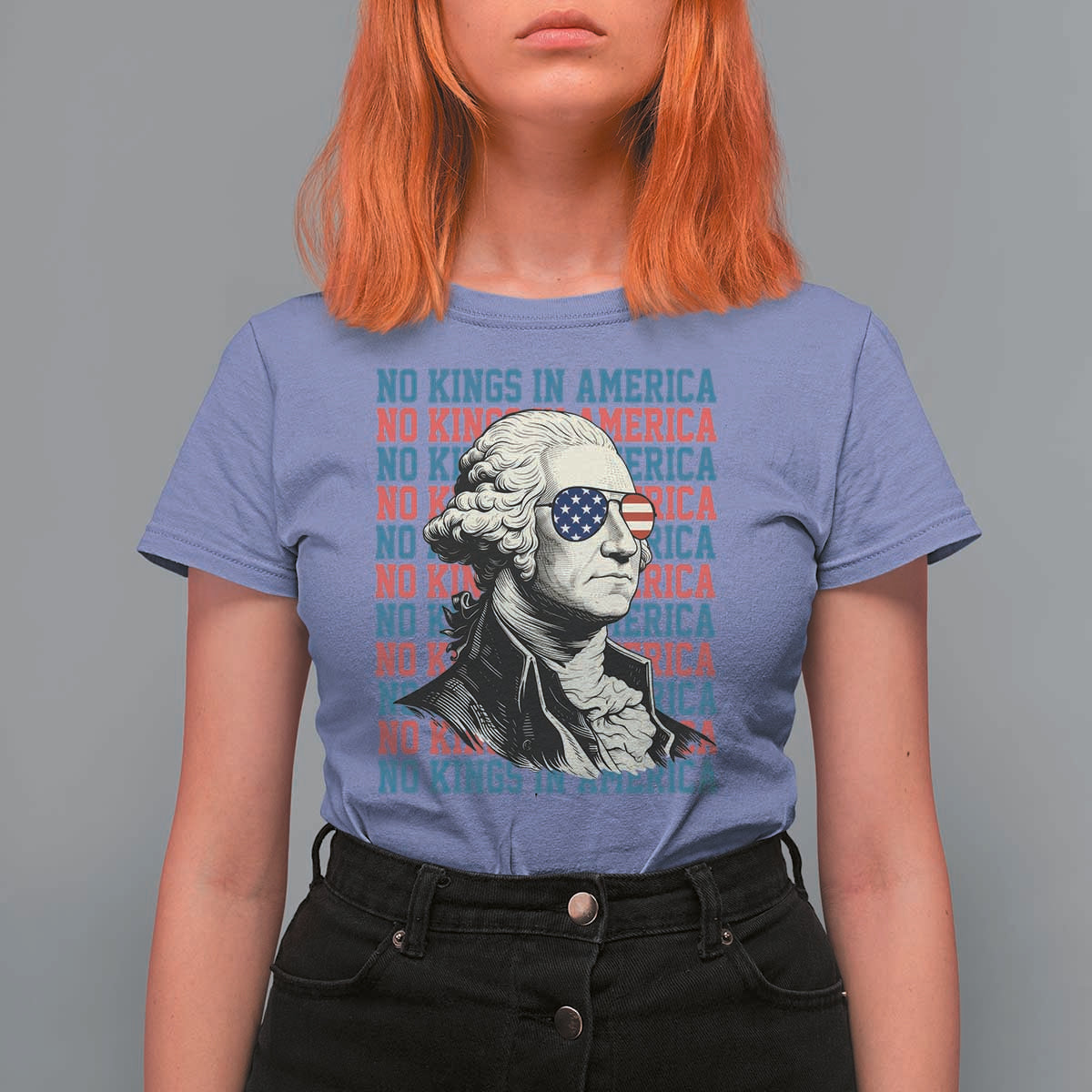 Funny George Washington Protest T Shirt For Women No Kings In America