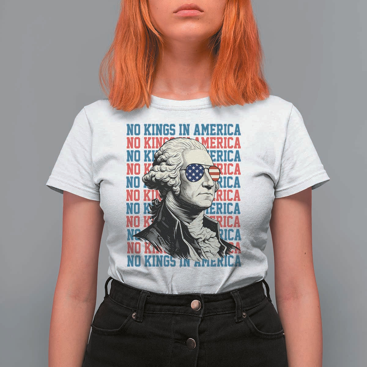 Funny George Washington Protest T Shirt For Women No Kings In America