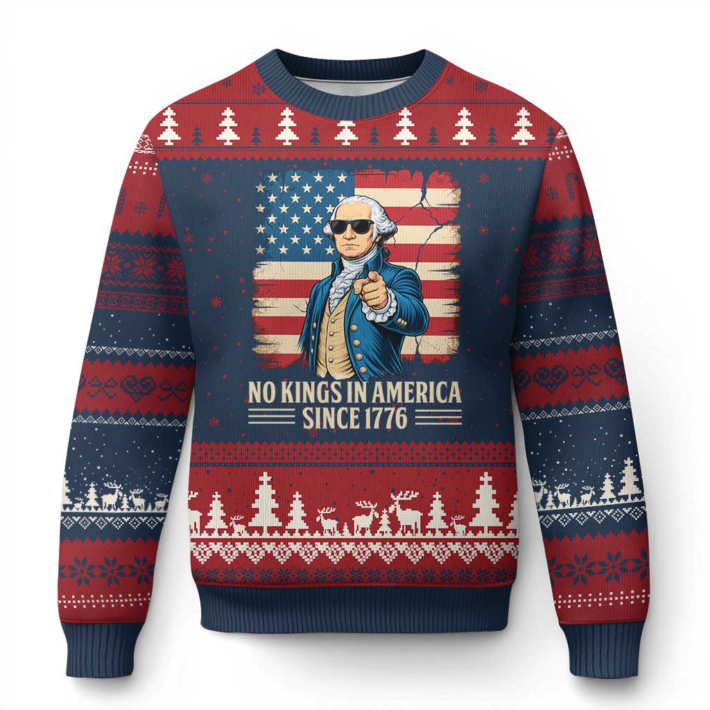 Patriotic George Washington Ugly Christmas Sweater No Kings In America