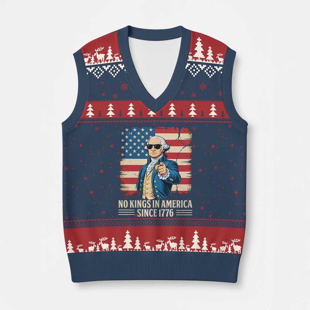 Patriotic George Washington V-Neck Knit Sweater Vest No Kings In America