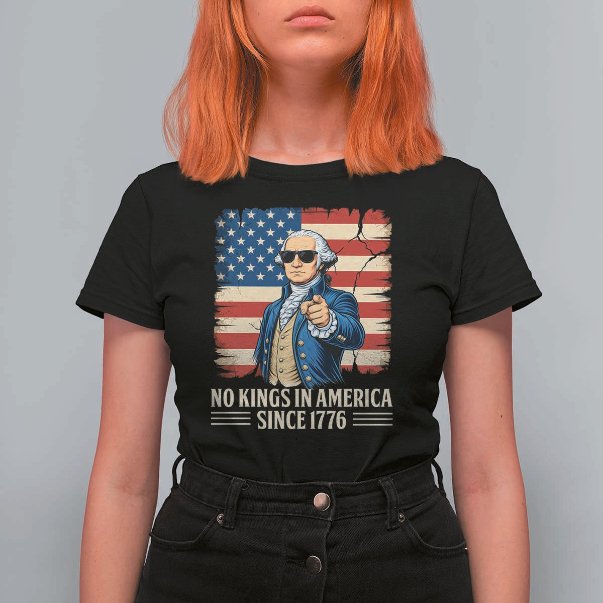 Patriotic George Washington T Shirt For Women No Kings In America