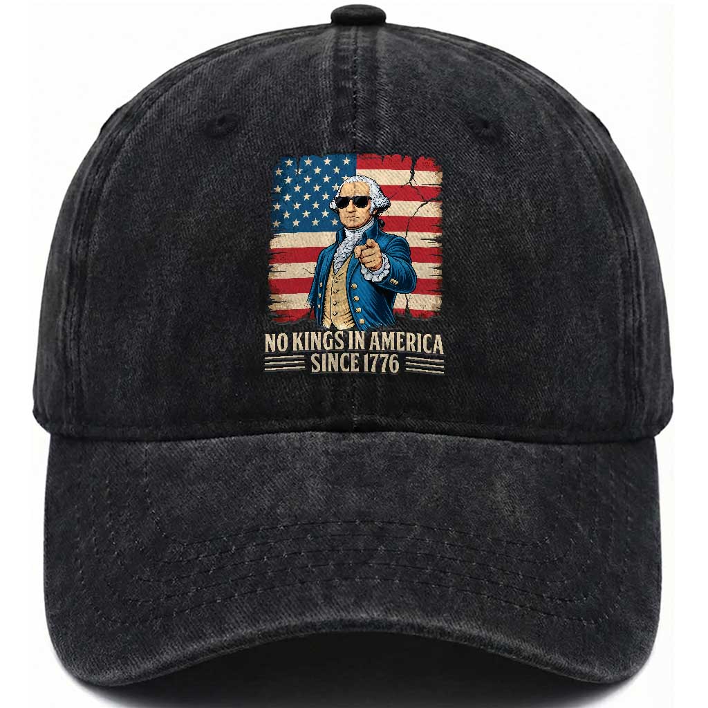 Patriotic George Washington Washed Cotton Baseball Cap No Kings In America