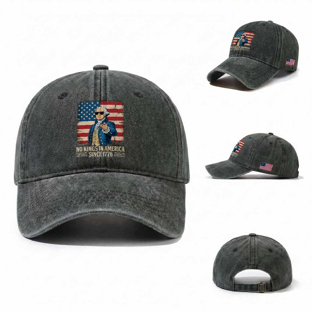 Patriotic George Washington Washed Cotton Baseball Cap No Kings In America
