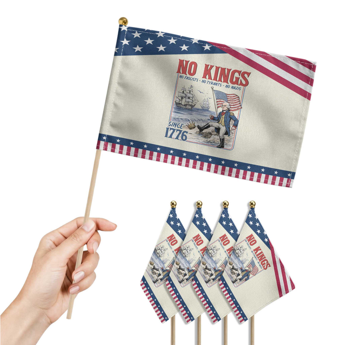 No Kings Since 1776 George Washington Patriotic Handheld Flag Political Humor Gift