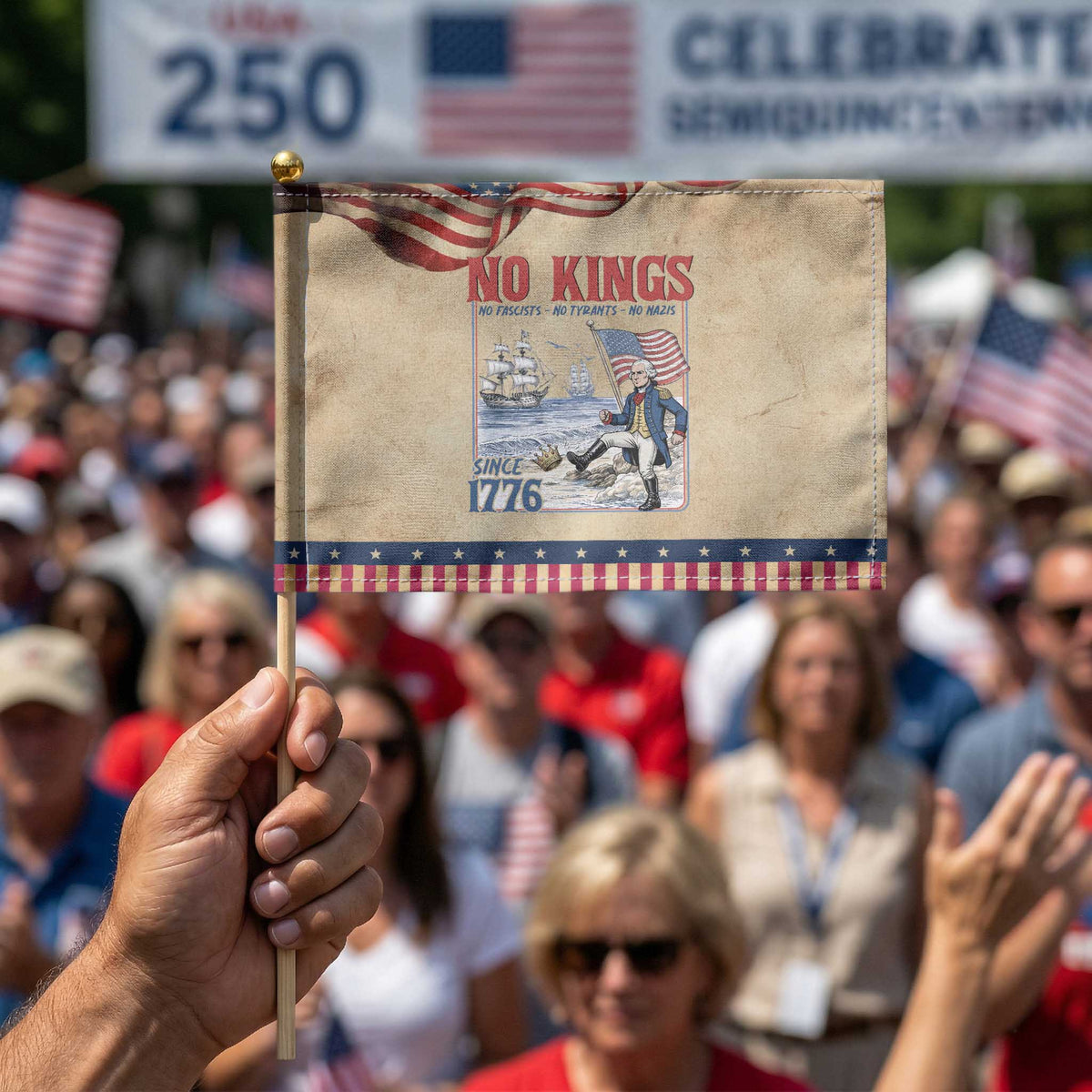 No Kings Since 1776 George Washington Patriotic Handheld Flag Political Humor Gift