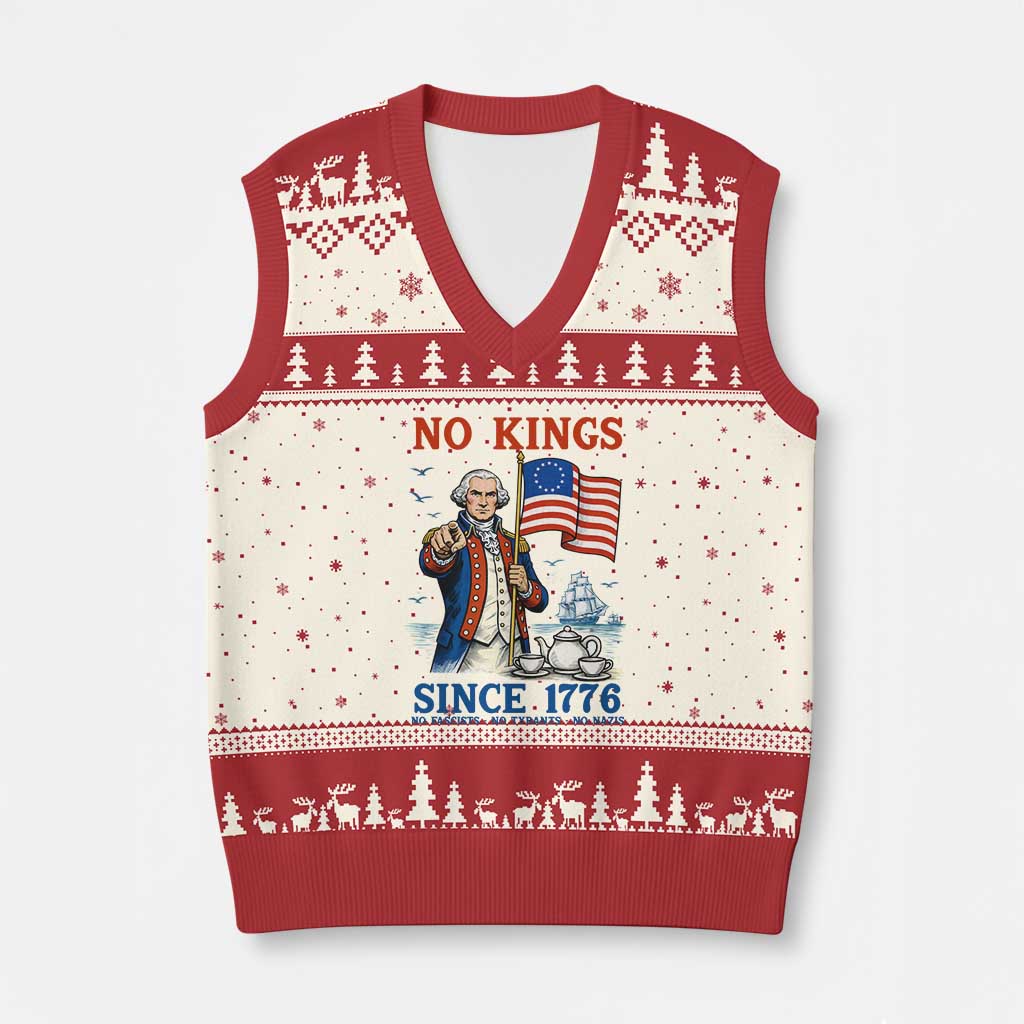 American Patriot George Washington No Kings V-Neck Knit Sweater Vest Political Humor Gift