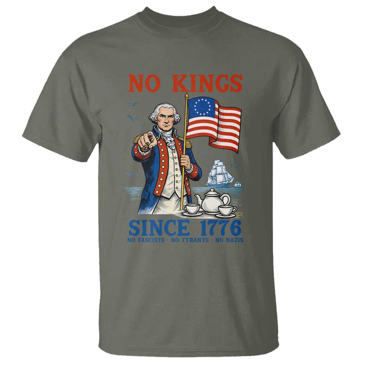 American Patriot George Washington No Kings T Shirt Political Humor Gift