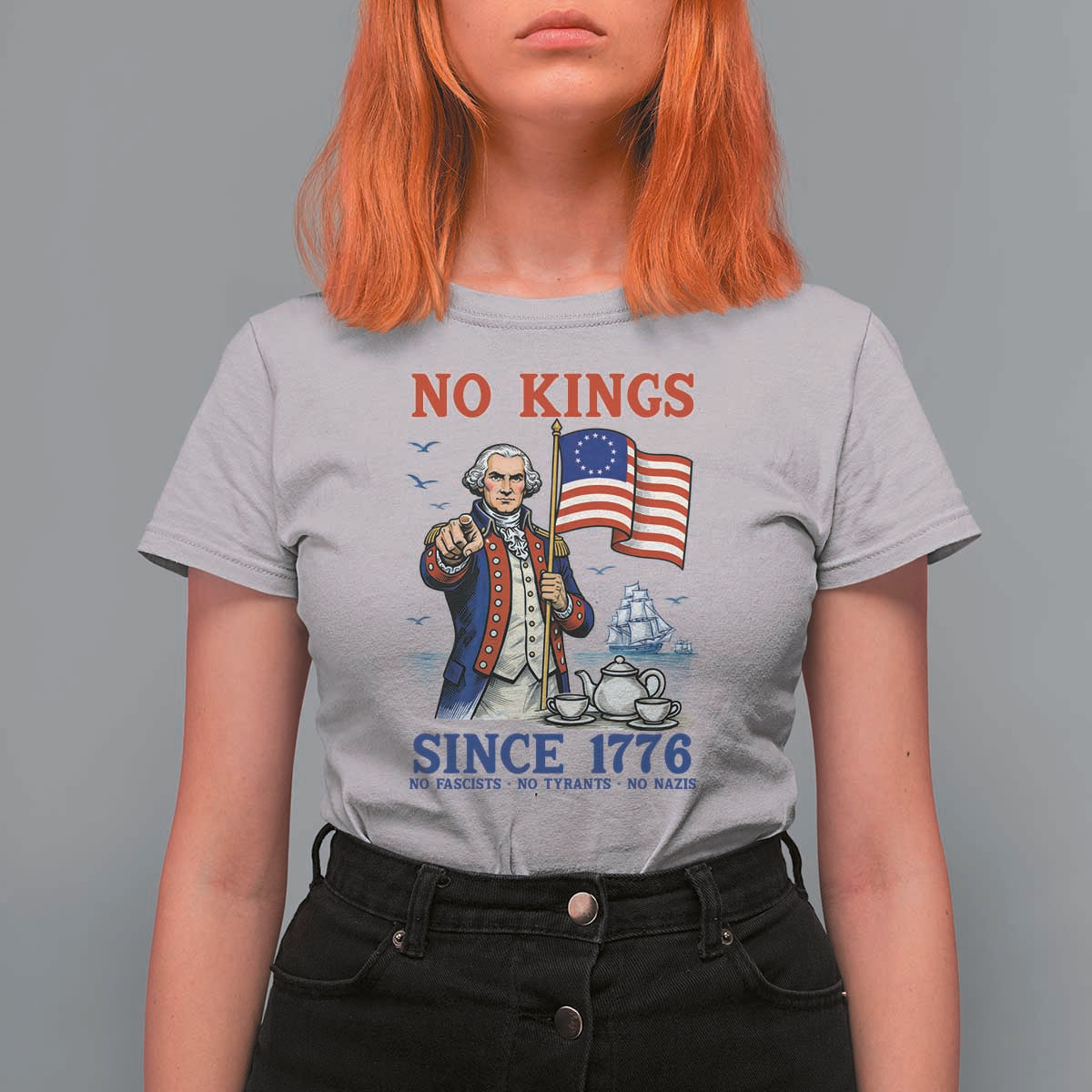 American Patriot George Washington No Kings T Shirt For Women Political Humor Gift