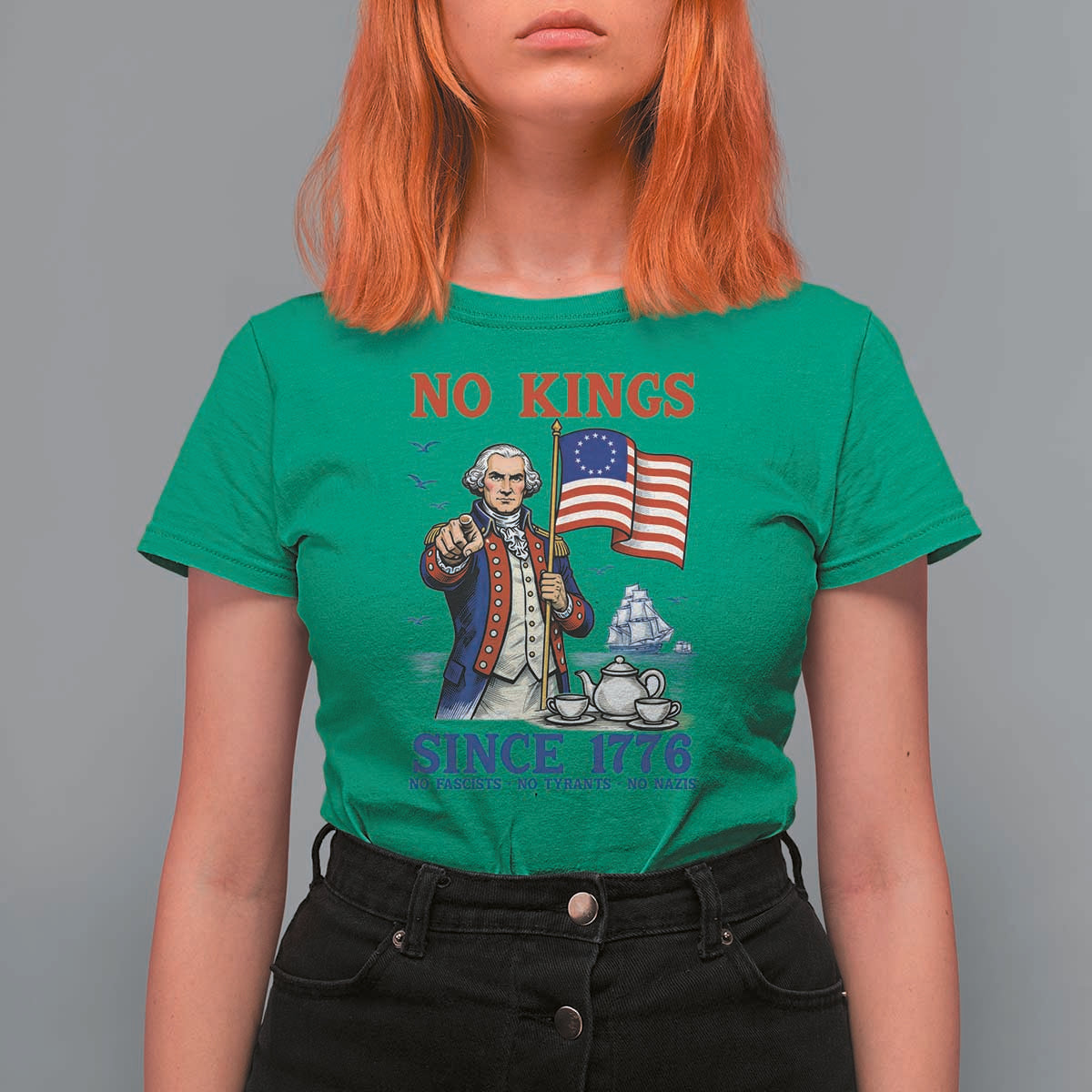 American Patriot George Washington No Kings T Shirt For Women Political Humor Gift