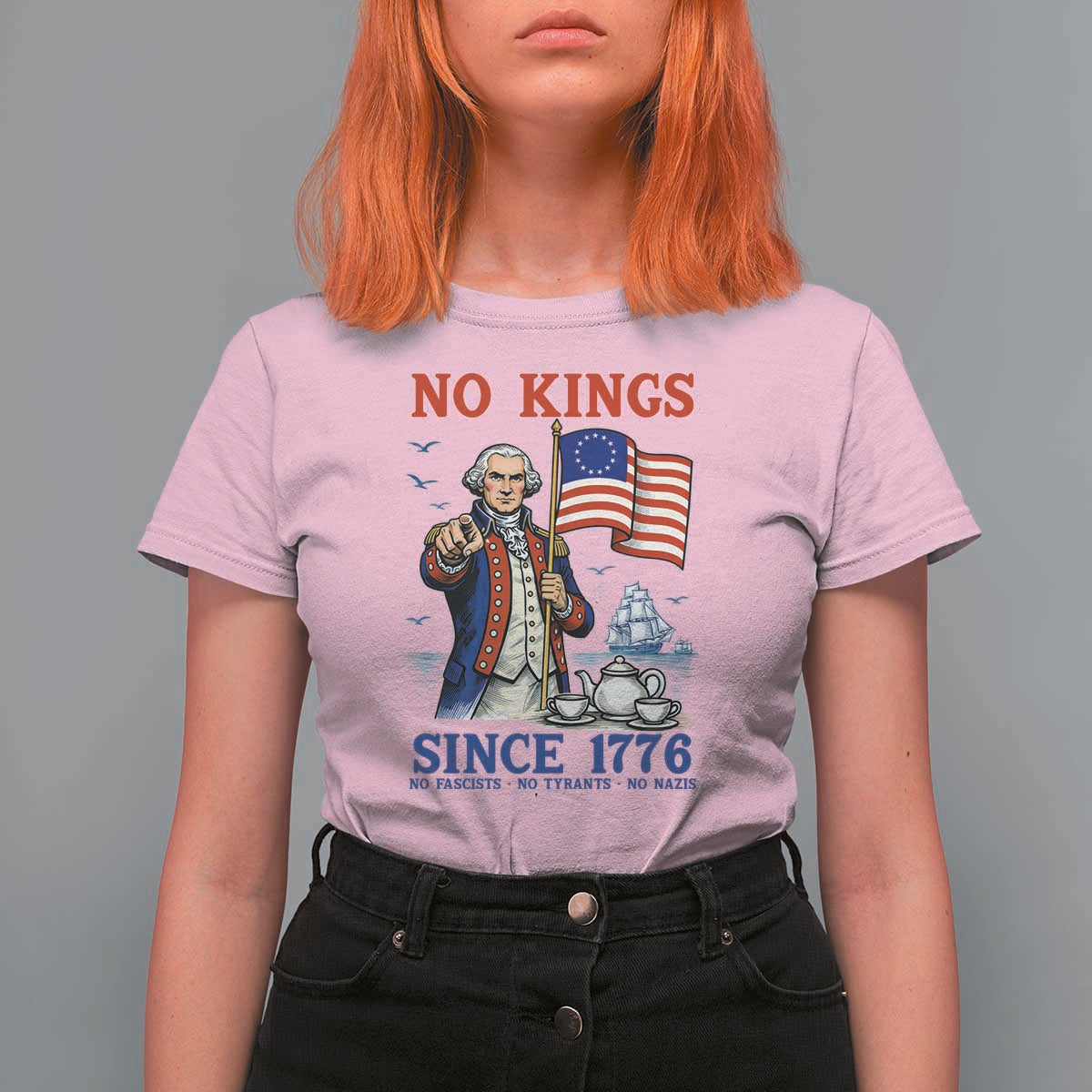 American Patriot George Washington No Kings T Shirt For Women Political Humor Gift