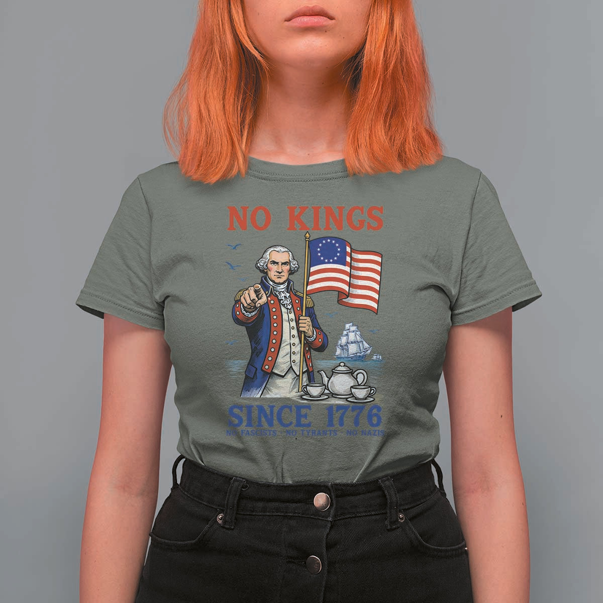 American Patriot George Washington No Kings T Shirt For Women Political Humor Gift