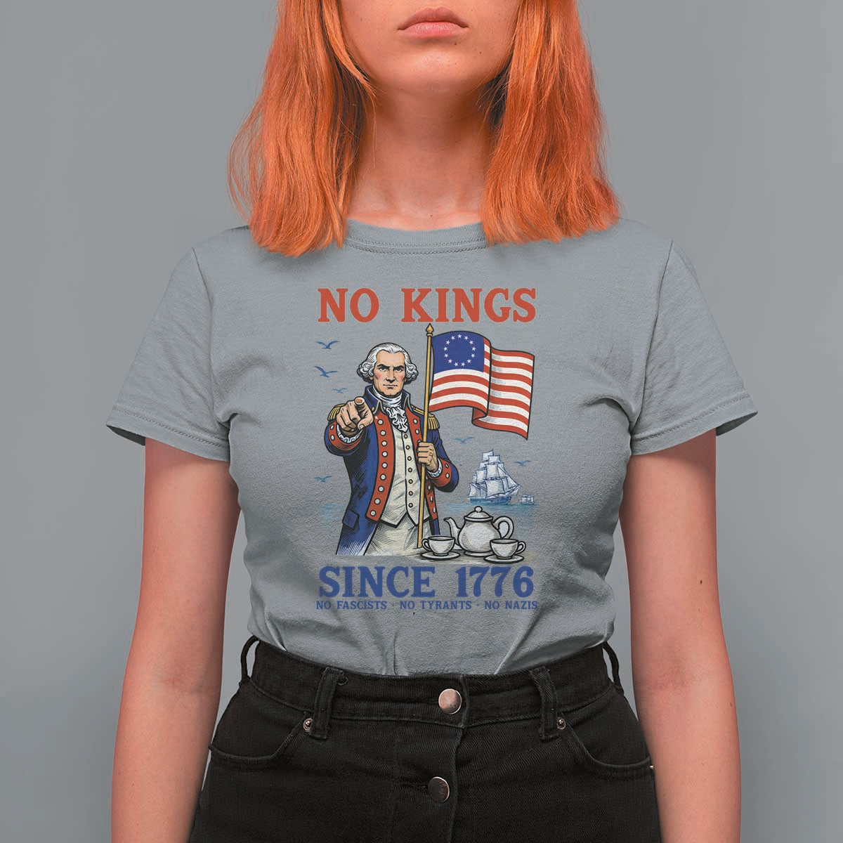 American Patriot George Washington No Kings T Shirt For Women Political Humor Gift